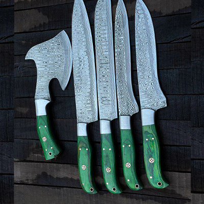 Handmade Damascus knives Set of 5 With Roll Over Bag - Jayger